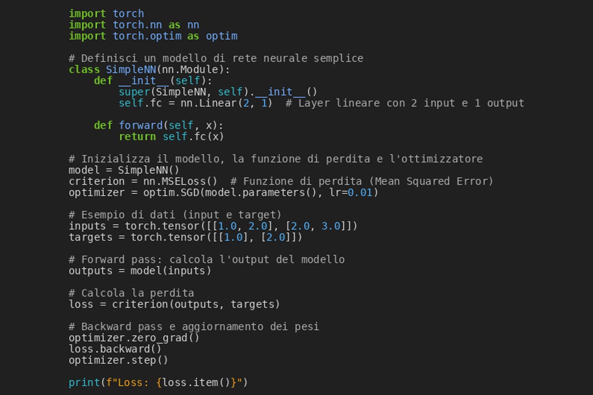 esempio di codice Python libreria Pytorch